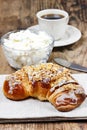 Healthy breakfast: french croissant with nuts Royalty Free Stock Photo