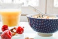 Healthy breakfast with fresh fruits cereals and juice Royalty Free Stock Photo