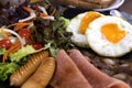 Healthy Breakfast With Fresh Organic Vegetable Salad Fried Egg And Sausages Royalty Free Stock Photo