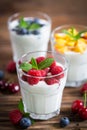 Healthy breakfast fresh yogurt with berry fruits