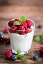 Healthy breakfast fresh yogurt with berry fruits