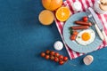 Healthy breakfast with fried eggs, griled sausages, tomato Royalty Free Stock Photo