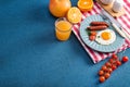 Healthy breakfast with fried eggs, griled sausages, tomato Royalty Free Stock Photo
