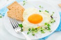 Healthy breakfast. Fried heart shaped egg