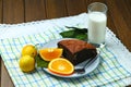 Healthy breakfast fruit bread and milk Royalty Free Stock Photo