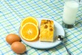 Healthy breakfast fruit bread and milk Royalty Free Stock Photo