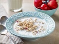 Healthy breakfast granola in a blue plate Royalty Free Stock Photo
