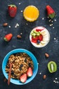 Healthy breakfast: granola, yogurt, fruits, honey Royalty Free Stock Photo