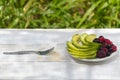 Healthy breakfast ingredients avocado slices. Royalty Free Stock Photo