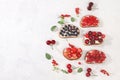 Healthy breakfast with ingredients. Diet fruit mini sandwiches with soft cottage cheese and fresh berries, raspberries, currants