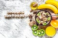 Healthy breakfast inscription with fruit oatmea Royalty Free Stock Photo