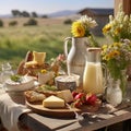 Healthy breakfast lunch in a rustic backdrop of golden wheat field Royalty Free Stock Photo