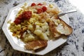 Healthy Breakfast Meal of Scrambled Eggs, Vegetables and Toast Royalty Free Stock Photo