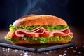 Healthy breakfast menu Fresh big ham cheese sandwich Royalty Free Stock Photo