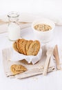 Healthy breakfast with milk and wholegrain cookies