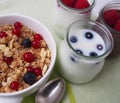 Healthy breakfast muesli with blueberry and red currant