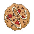 Healthy breakfast, oatmeal cookie with berries. Hand drawn food illustration