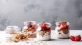 Healthy breakfast. Oatmeal Granola with yogurt Illustration AI Generative