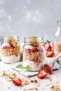 Healthy breakfast. Oatmeal Granola with yogurt Illustration AI Generative