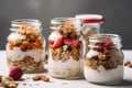 Healthy breakfast. Oatmeal Granola with yogurt Illustration AI Generative