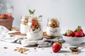 Healthy breakfast. Oatmeal Granola with yogurt Illustration AI Generative