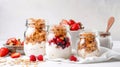 Healthy breakfast. Oatmeal Granola with yogurt Illustration AI Generative