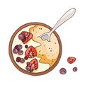 Healthy breakfast, oatmeal porridge with berries. Hand drawn food illustration