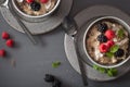 Healthy breakfast oatmeal porridge with raspberry blackberry Royalty Free Stock Photo