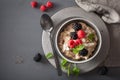 Healthy breakfast oatmeal porridge with raspberry blackberry Royalty Free Stock Photo