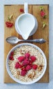 Healthy breakfast - Oatmeal, yogurt, fresh fruit, honey Royalty Free Stock Photo