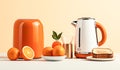 Healthy breakfast with oranges, orange juice and coffee. AI generated