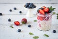 Healthy breakfast: overnight oats with fresh strawberries