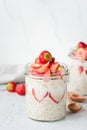 Healthy breakfast overnight oats with strawberries