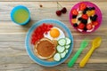 Healthy Breakfast Pancake Eggs Fruit Salad