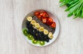 Healthy Breakfast - Plant-based Diet - Fruit Bowl On White Wooden Background Royalty Free Stock Photo