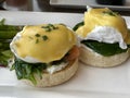 Healthy breakfast poached eggs with smoked salmon and spinach Royalty Free Stock Photo