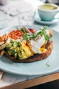 Healthy breakfast from poached eggs and veggies