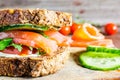Healthy breakfast. sandwich with salmon Royalty Free Stock Photo