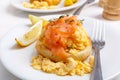 Healthy Breakfast: Scrambled Egg and Smoked Salmon Sandwich on a Toasted Bun Royalty Free Stock Photo