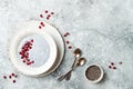 Healthy breakfast set. Chia seed pudding bowls with pomegranate Royalty Free Stock Photo