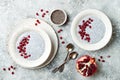 Healthy breakfast set. Chia seed pudding bowls with pomegranate Royalty Free Stock Photo