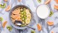 Healthy Breakfast set Granola with tangerines. Royalty Free Stock Photo