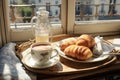 Healthy breakfast set on wooden table with croissant , AI Generated