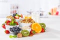 Healthy breakfast strawberry yogurt fruit bowl pot eating yoghurt food copyspace copy space Royalty Free Stock Photo