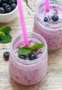 Healthy Breakfast. Summer dessert. Smoothies with homemade yoghurt, blueberries and Chia seeds Royalty Free Stock Photo