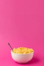 Healthy breakfast with tasty corn flakes and milk in bowl with spoon Royalty Free Stock Photo