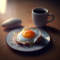 Healthy breakfast toasts with fried egg, breakfast egg with coffee