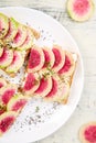 Healthy breakfast toasts from sliced watermelon radish Royalty Free Stock Photo