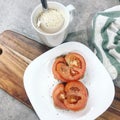 Healthy breakfast tomato toast with coffee