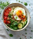 a healthy breakfast vibe with photo featuring a Quinoa and Egg Breakfast Bowl Royalty Free Stock Photo